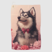 Alaskan Malamute met Rozen - Valentijnsdag Golfhanddoek (Voorkant)