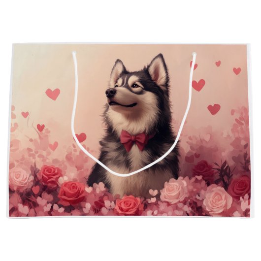 Alaskan Malamute met Rozen - Valentijnsdag Groot Cadeauzakje (Voorkant)