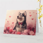Alaskan Malamute met rozen - Valentijnsdag  Kaart (Gele Bloem)