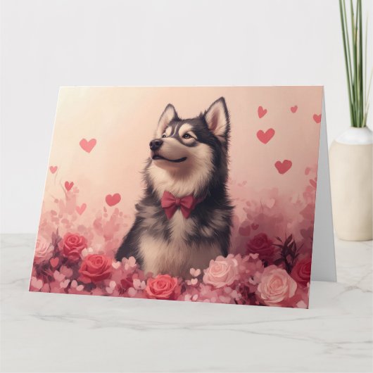 Alaskan Malamute met rozen - Valentijnsdag  Kaart (Voorkant)