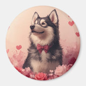 Alaskan Malamute met Rozen - Valentijnsdag Magneet (Voorkant)