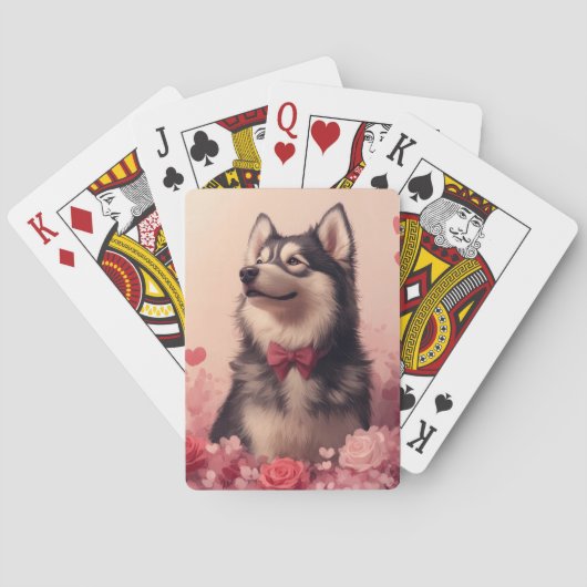 Alaskan Malamute met Rozen - Valentijnsdag Pokerkaarten (Achterkant)