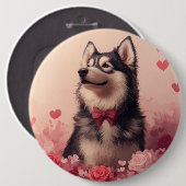 Alaskan Malamute met Rozen - Valentijnsdag Ronde Button 6,0 Cm (Voorkant /achterkant)
