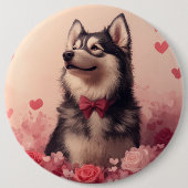 Alaskan Malamute met Rozen - Valentijnsdag Ronde Button 6,0 Cm (Voorkant)