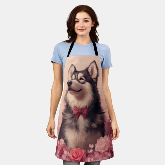 Alaskan Malamute met Rozen - Valentijnsdag Schort (Gedragen)