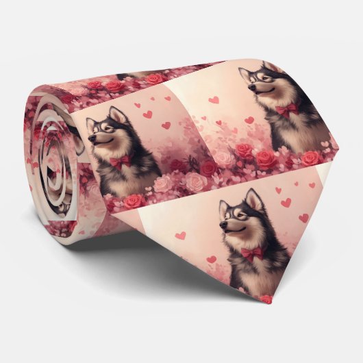 Alaskan Malamute met rozen - Valentijnsdag  Stropdas (Opgerold)