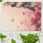 Alaskan Malamute met Rozen - Valentijnsdag Theedoek (Gevouwen)
