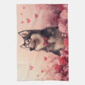 Alaskan Malamute met Rozen - Valentijnsdag Theedoek (Verticaal)
