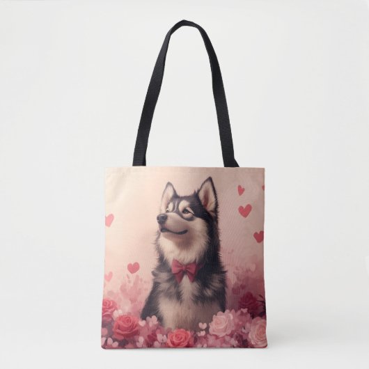 Alaskan Malamute met Rozen - Valentijnsdag Tote Bag (Voorkant)