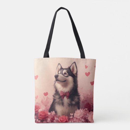 Alaskan Malamute met Rozen - Valentijnsdag Tote Bag (Achterkant)
