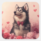 Alaskan Malamute met Rozen - Valentijnsdag Vierkante Sticker (Voorkant)