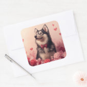 Alaskan Malamute met Rozen - Valentijnsdag Vierkante Sticker (Envelop)