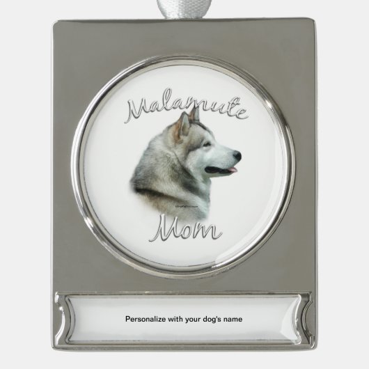 Alaskan Malamute Moeder 2 Verzilverd Banner Ornament (Voorkant)