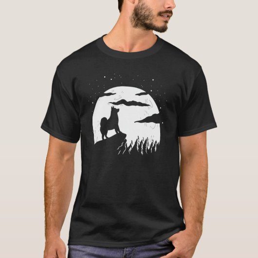 Alaskan Malamute Moon and Halloween T-shirt (Voorkant)