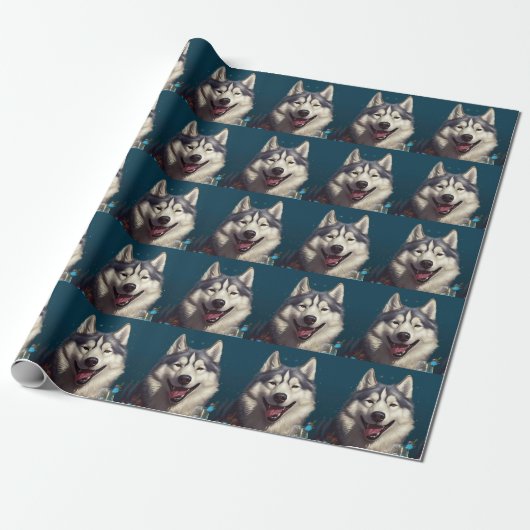 Alaskan Malamute Nieuwjaar Cadeaupapier (Uitgerold)