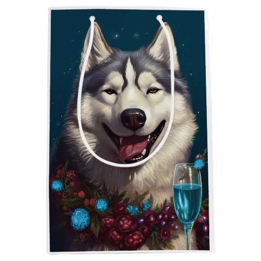 Alaskan Malamute Nieuwjaar Medium Cadeauzakje (Voorkant)