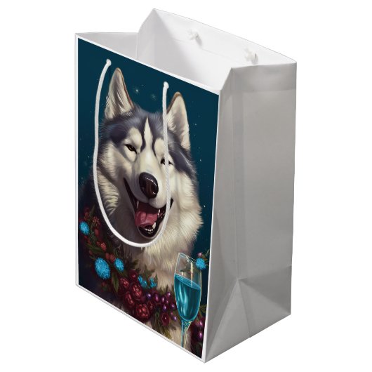 Alaskan Malamute Nieuwjaar Medium Cadeauzakje (Achterkant Gekanteld)