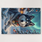 Alaskan Malamute Noorderlicht Kerstmis Legpuzzel (Horizontaal)