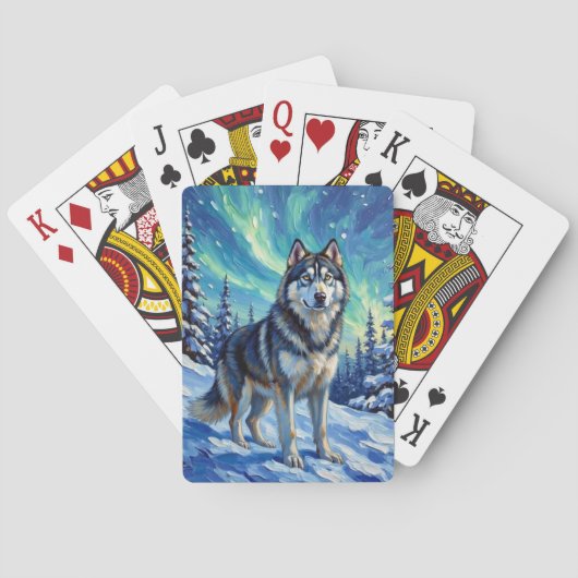 Alaskan Malamute Noorderlicht Winter Pokerkaarten (Achterkant)