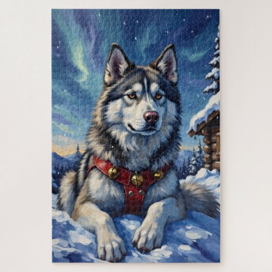 Alaskan Malamute Noordpool Winter Kerstmis Legpuzzel (Verticaal)