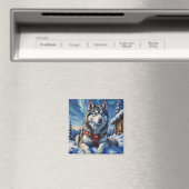 Alaskan Malamute Noordpool Winter Kerstmis Magneet (Insitu (Vaatwasser))