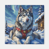 Alaskan Malamute Noordpool Winter Kerstmis Magneet (Voorkant)
