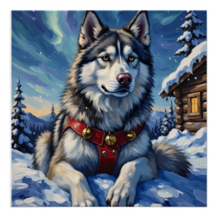 Alaskan Malamute Noordpool Winter Kerstmis Perfect Poster