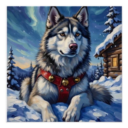 Alaskan Malamute Noordpool Winter Kerstmis Perfect Poster (Voorkant)