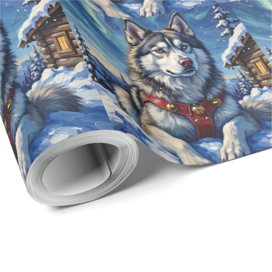 Alaskan Malamute North Pole Winter Christmas Cadeaupapier (Rol Hoek)
