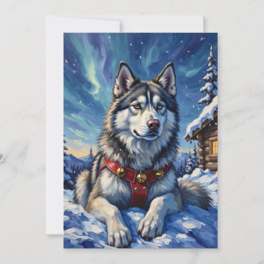 Alaskan Malamute North Pole Winter Christmas Feestdagenkaart (Voorkant)