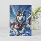 Alaskan Malamute North Pole Winter Christmas Feestdagenkaart (Staand voorkant)