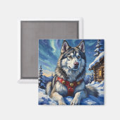 Alaskan Malamute North Pole Winter Christmas Magneet (Voorkant / Achterkant)