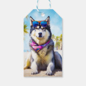Alaskan Malamute op Beach, zomercadeau Cadeaulabel (Achterkant)