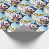 Alaskan Malamute op Beach, zomercadeau Cadeaupapier (Hoek)