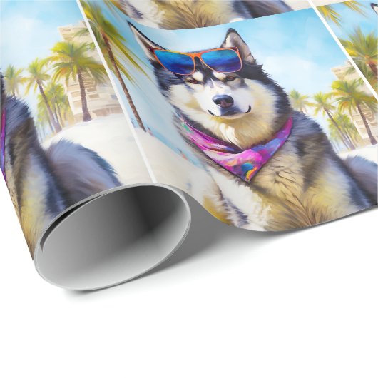Alaskan Malamute op Beach, zomercadeau Cadeaupapier (Rol Hoek)