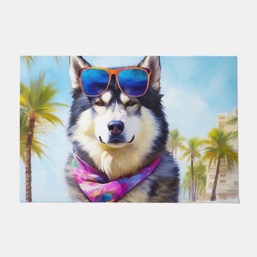 Alaskan Malamute op Beach, zomercadeau Deurmat (Voorkant)
