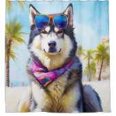 Alaskan Malamute op Beach, zomercadeau Douchegordijn (Voorkant)