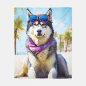 Alaskan Malamute op Beach, zomercadeau Fleece Deken (Voorkant)