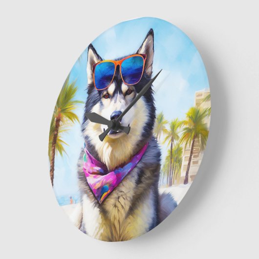 Alaskan Malamute op Beach, zomercadeau Grote Klok (Hoek)