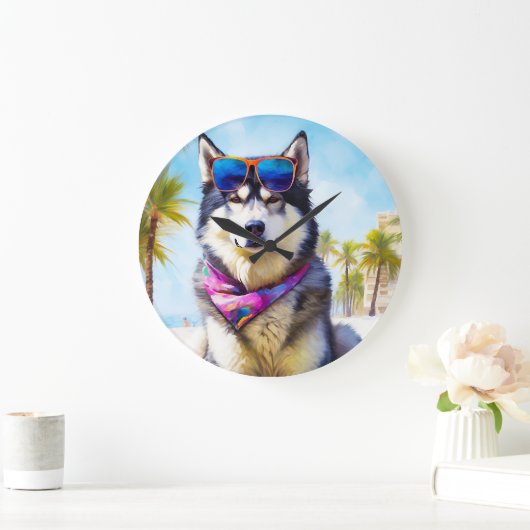 Alaskan Malamute op Beach, zomercadeau Grote Klok (Huis)