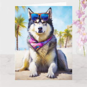 Alaskan Malamute op Beach, zomercadeau Kaart