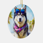 Alaskan Malamute op Beach, zomercadeau Keramisch Ornament (Rechts)