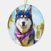 Alaskan Malamute op Beach, zomercadeau Keramisch Ornament (Links)