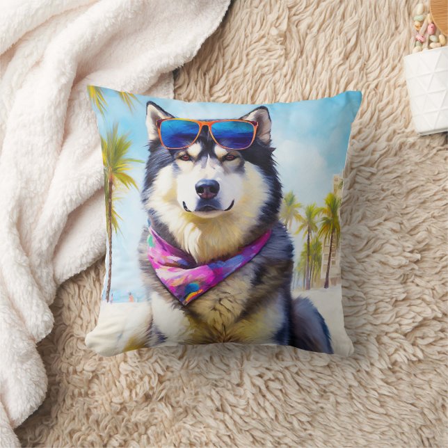 Alaskan Malamute op Beach, zomercadeau Kussen (Deken)