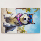 Alaskan Malamute op Beach, zomercadeau Legpuzzel (Horizontaal)