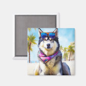 Alaskan Malamute op Beach, zomercadeau Magneet (Voorkant / Achterkant)