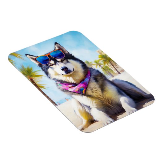 Alaskan Malamute op Beach, zomercadeau Magneet (Rechterzijde)