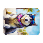 Alaskan Malamute op Beach, zomercadeau Magneet (Horizontaal)