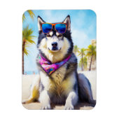 Alaskan Malamute op Beach, zomercadeau Magneet (Verticaal)