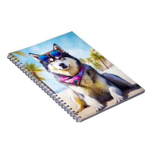 Alaskan Malamute op Beach, zomercadeau Notitieboek (Rechterzijde)